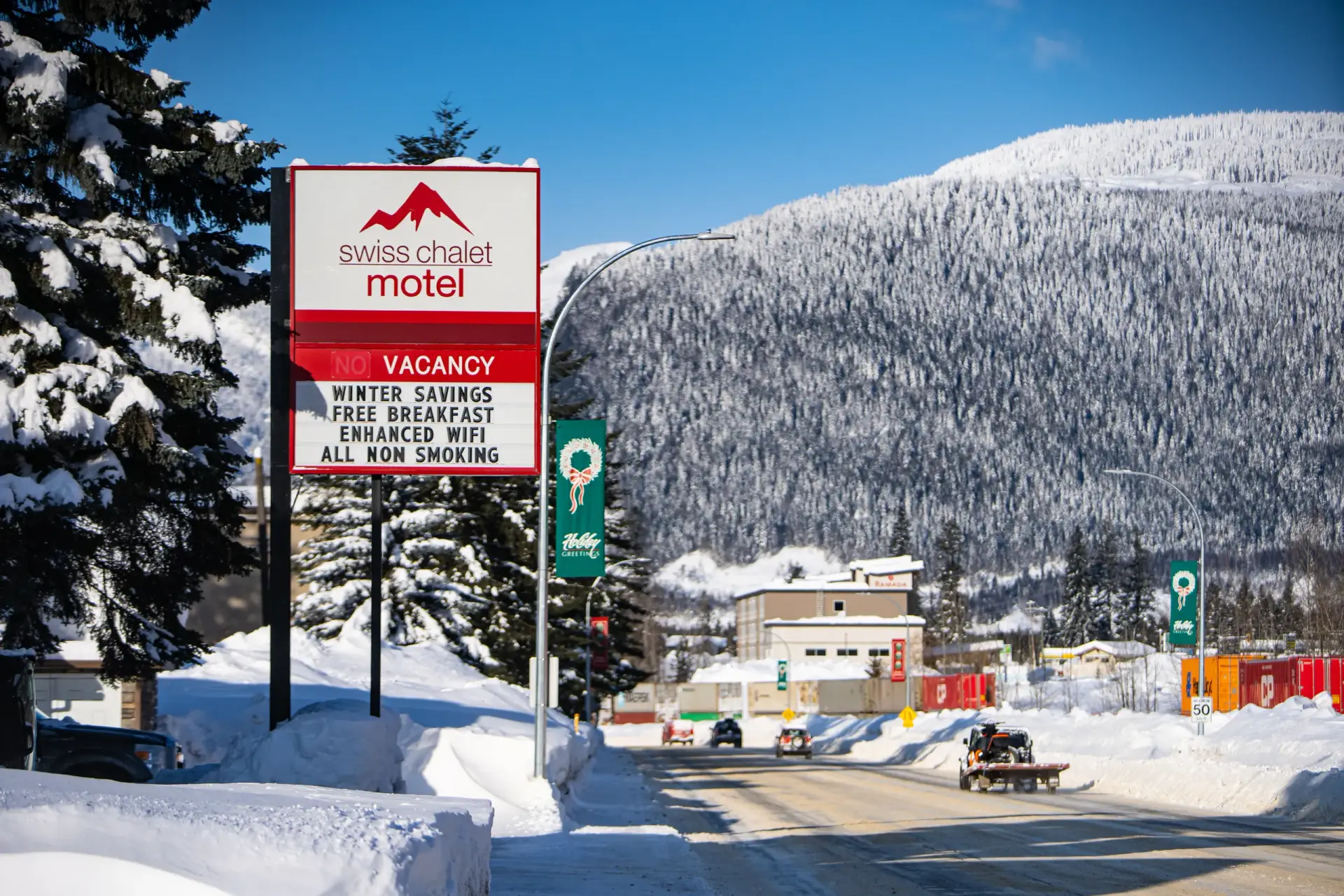swiss chalet motel winter exterior 01